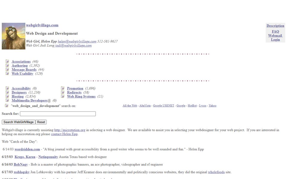 Peak-activity snapshot of webgirlvillage.com from Aug 07, 2003